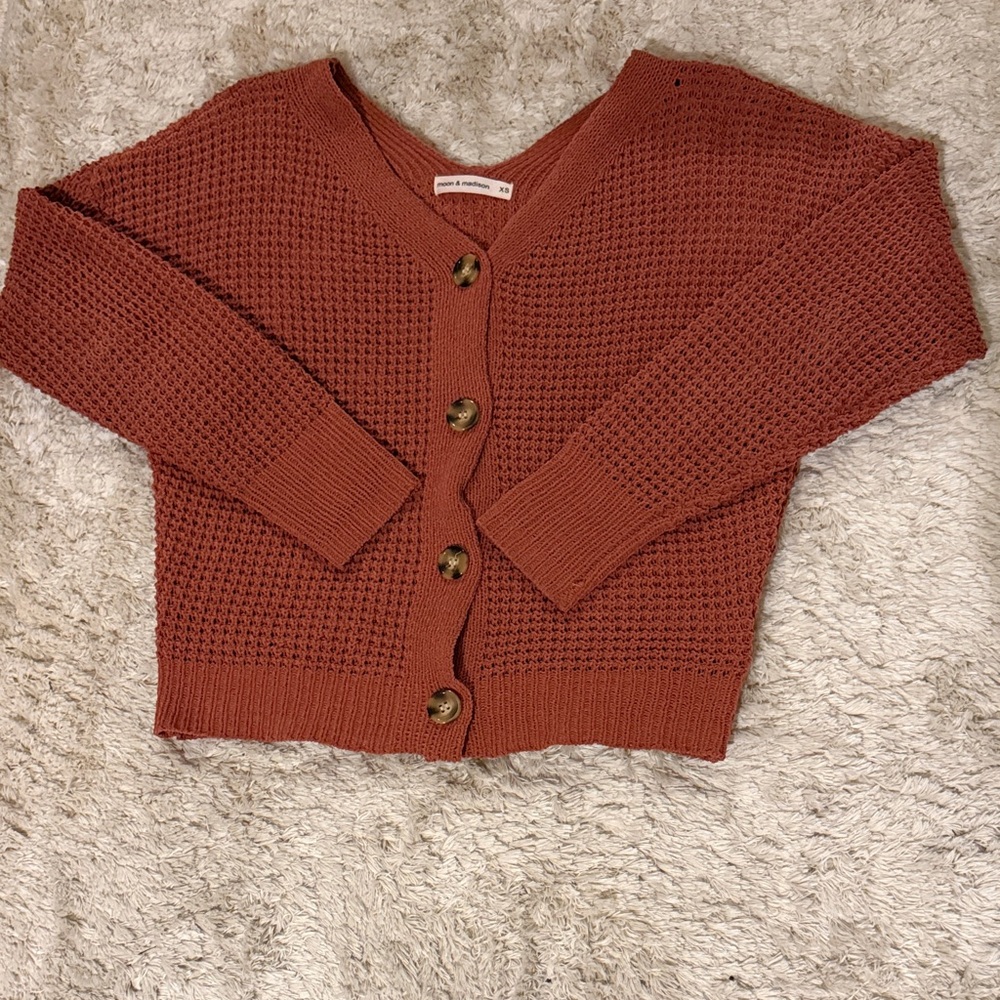 moon & madison Rust Knit Button-Front Cardigan